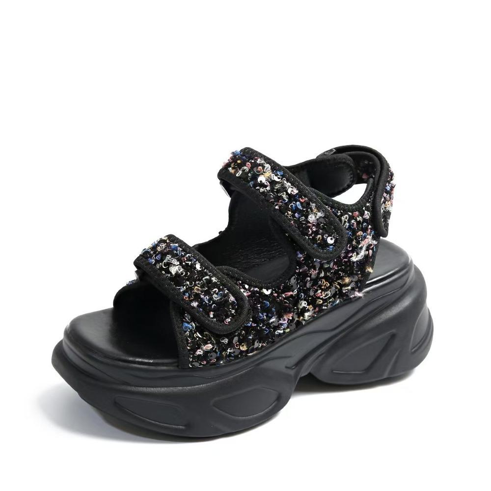 Silver Chunky Platform Sports Sandals for Women Summer Hook Loop Wedge Heel Sandals Woman Thick Bottom Casual Sandles