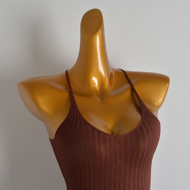 Western Style Gyaru Sexy Low Cut Sunken Stripe Vest Knitted dress Women clothes Summer Thin Tight Suspender Skirt