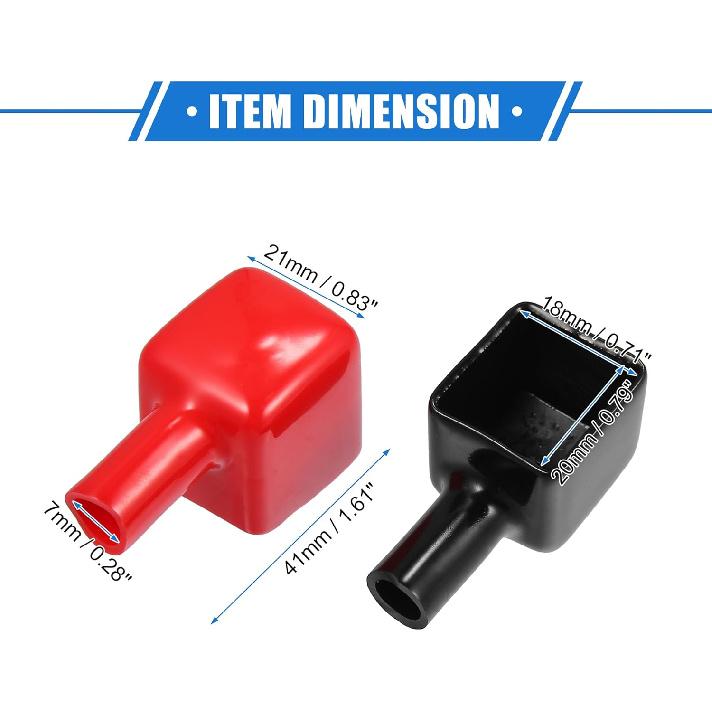 1 Pair Battery Terminal Insulation Covers, 7mm 0.28" Car Battery Positive Negative Post Cap Universal for Motorcycle Truck Durable PVC Red Black