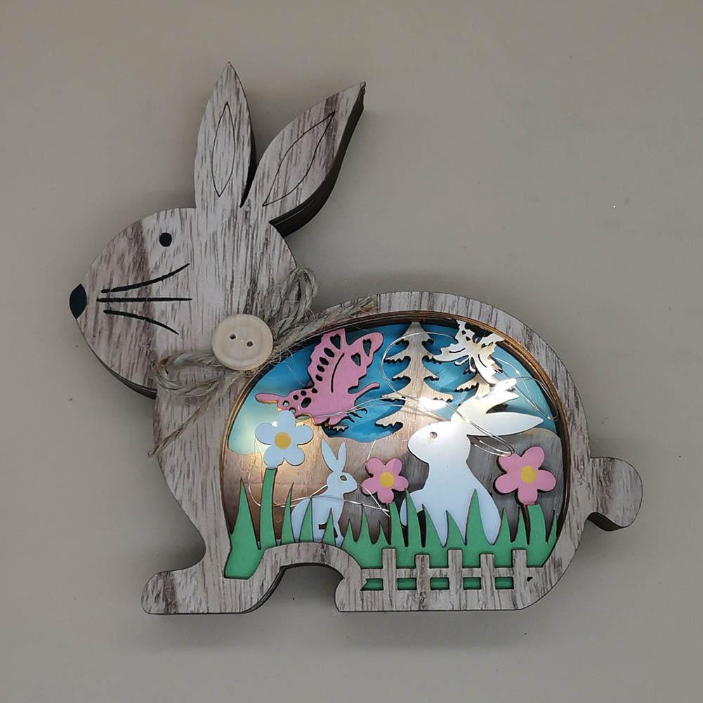 2022 New Easter Decoration for Home Wooden Easter Bunny LED Light Easter Craft Easter Bunny Ornament Decor Easter Egg Decor Lamp