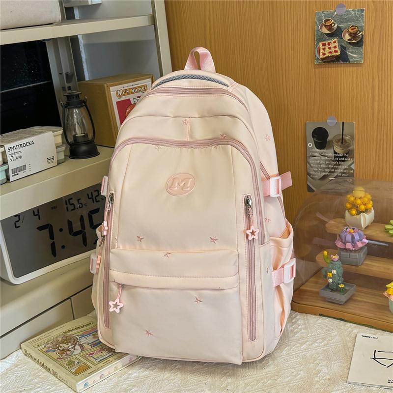 Student Solid Color Schoolbag Women s Large Capacity Multi-compartment Backpack
