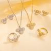 Cartoon Bow Mouse Studded With Zircon Necklace Earring Ring Set for Women Girl Stainless Steel Chain Sweet Gift for Friends Kids
