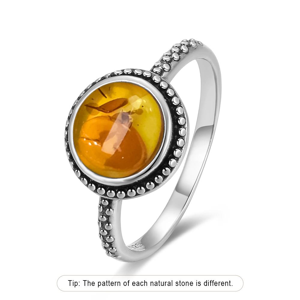 S925 Silver Ring With Natural Amber Stone Flower Shape Oval Petal Amber Stone Gifts Fine Jewelry For Women