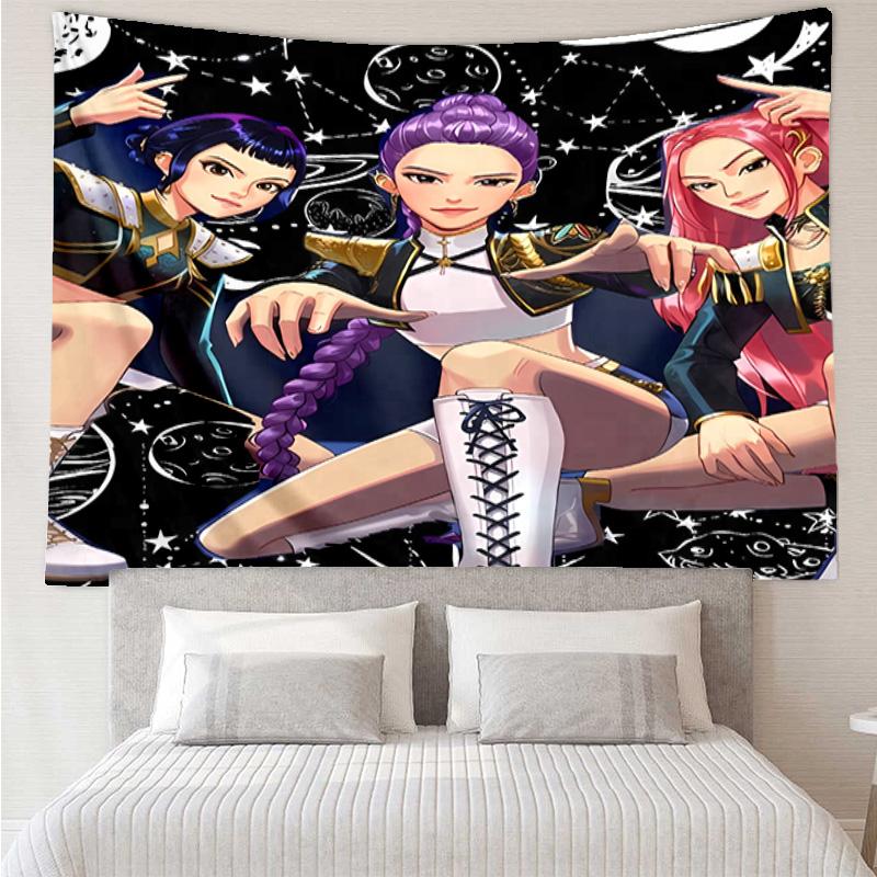 Kpop Hunter Tapestry for Bedroom Aesthetic Classroom Tapestries Wall Hanging for Living Room Dorm Office,Ideal Creative Gift