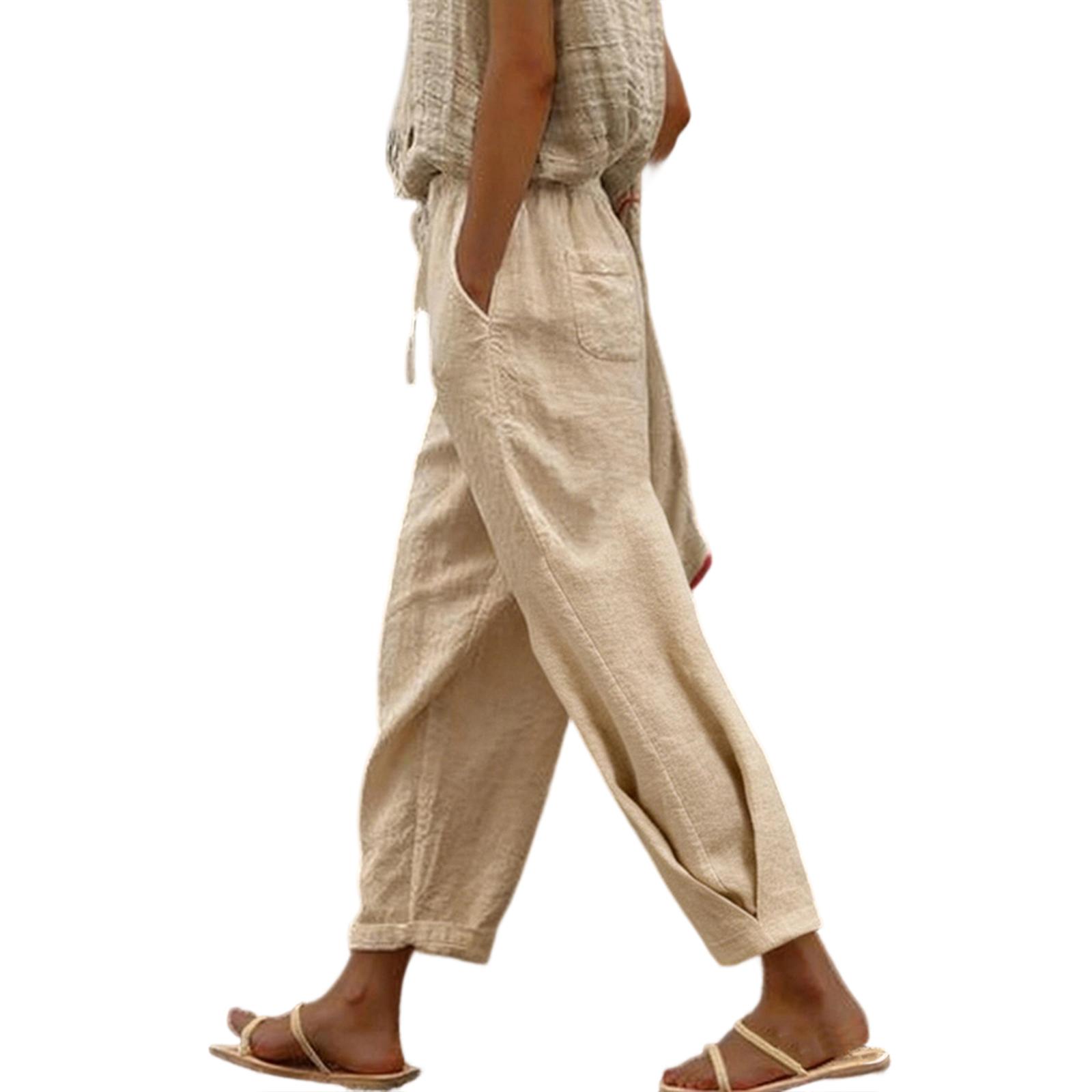 

Женские модные повседневные брюки из хлопка и льна разных цветов с боковыми карманами, кулиской и эластичным поясом. XXL хаки