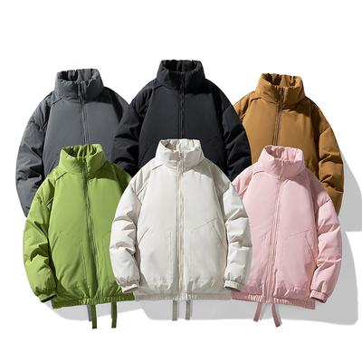 Winter New Hong Kong Style Retro Loose Stand-up Collar Thickened Couple Solid Color Cotton Jacket Jacket