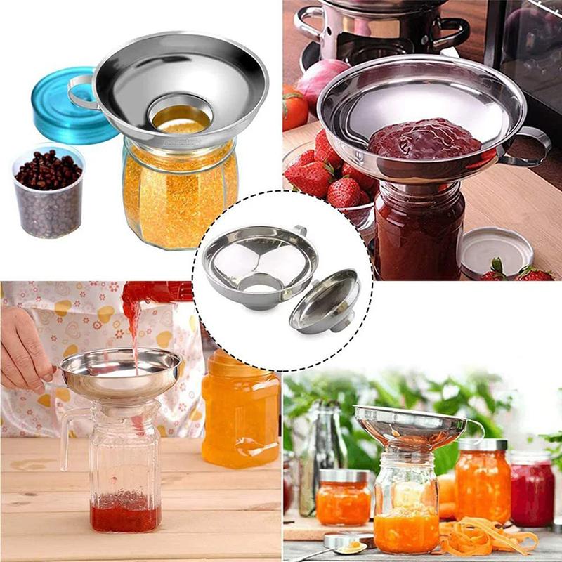 Stainless Steel Canning Funnel Wide Mouth Kitchen Funnel 2Size Mason Jar Jam Liquid Funnel Multifunctional Oil Spice Funnel