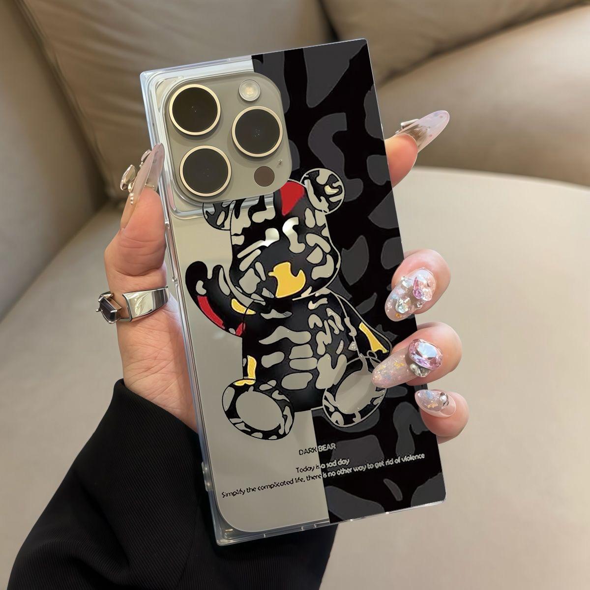 

Square Back Tube Protection Clear Case For iPhone 12 16 ProMax 15 Plus 14 Pro Max 13 11 Anti-Oxygen,Black Violent Bear Pattern Casing iphone 11 ProMax