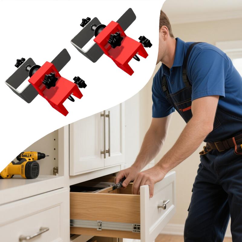 Drawer Front Clamps 2X Drawer Face Mounting Clamps Adjustable Drill Hole Guide Woodworking Tools Hole Drilling Jig For Tables