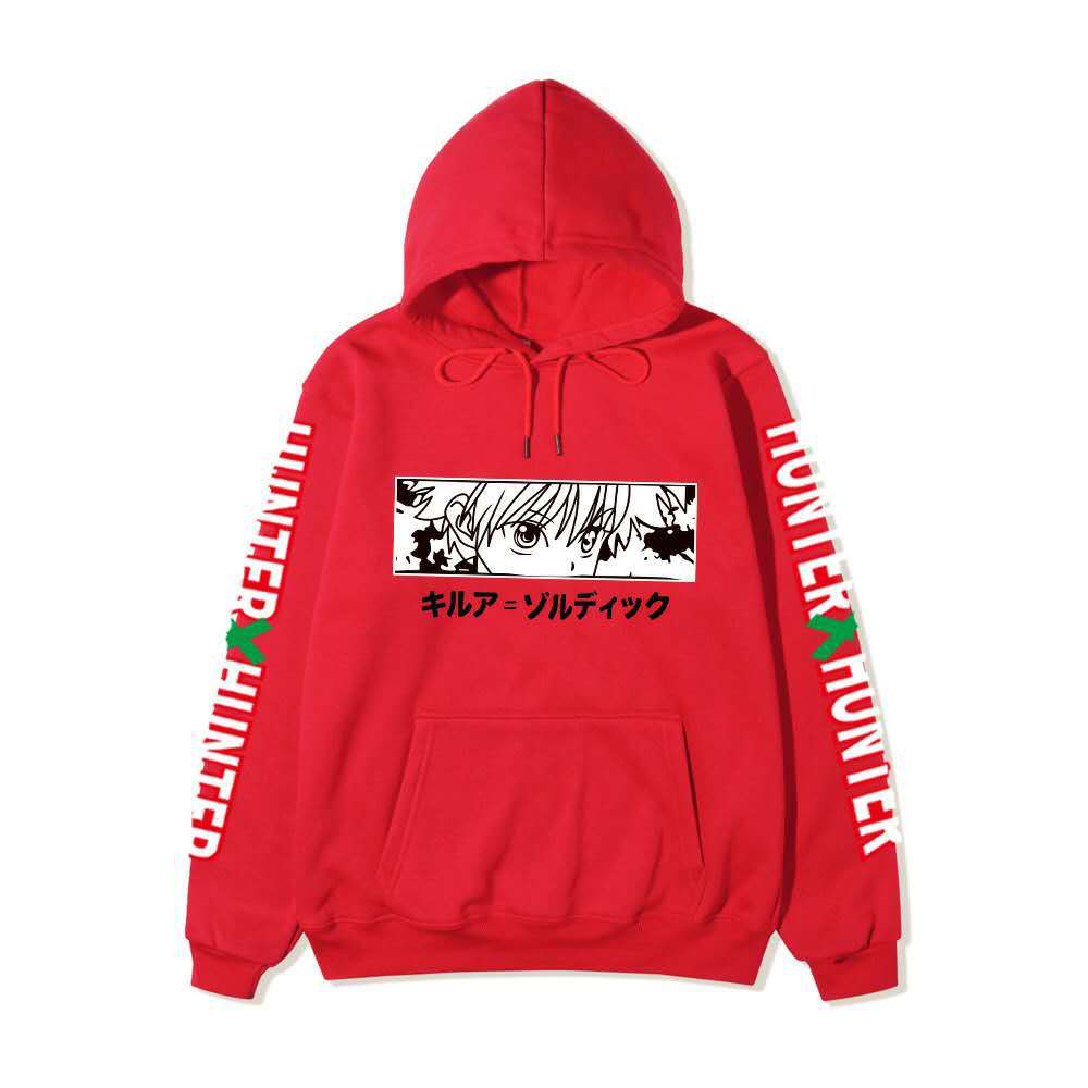 Hunter X Hunter Killua Anime Hoodie Sleeve Letter Print Black Manga Long Sleeve Casual Hooded Pullover Sweatshirt