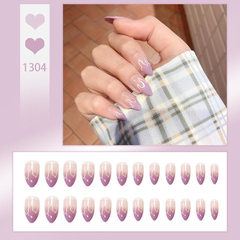 24Pcs Purple Bunny Design Full Coverage Press On Nails Artificial Removable Fake Nail Art Acrylic False Nails Finished