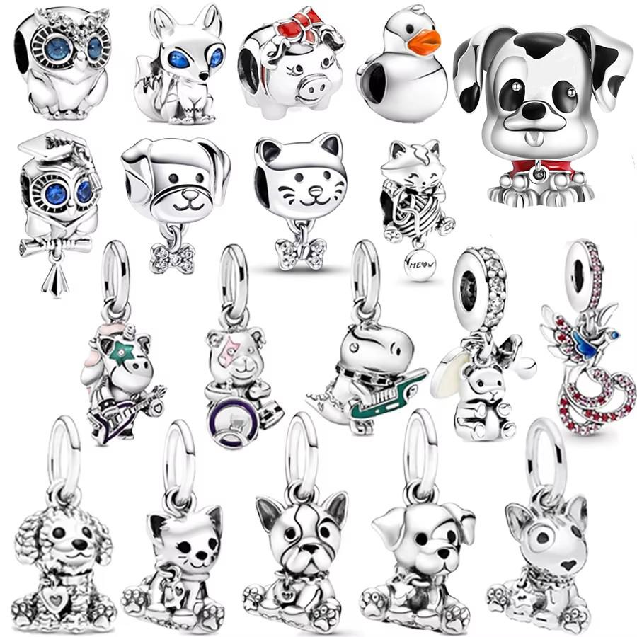 Animal Series Bead Dog Owl Turtle Fox Teddy Bear Dangle Charm Fit Original European 925 Sterling copper Bracelet DIYZircon Gift