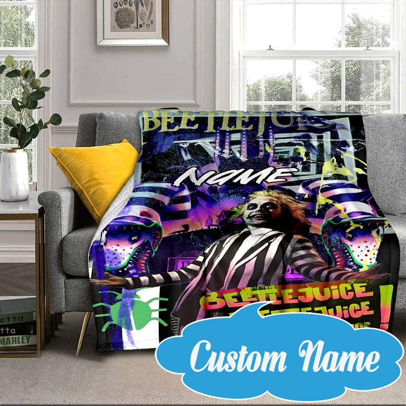 Custom Name Beetlejuice Horror Blanket bed sofa Blanket Flannel Blanket for Camping, Hiking, Picnic Essentials,gift for Fan family
