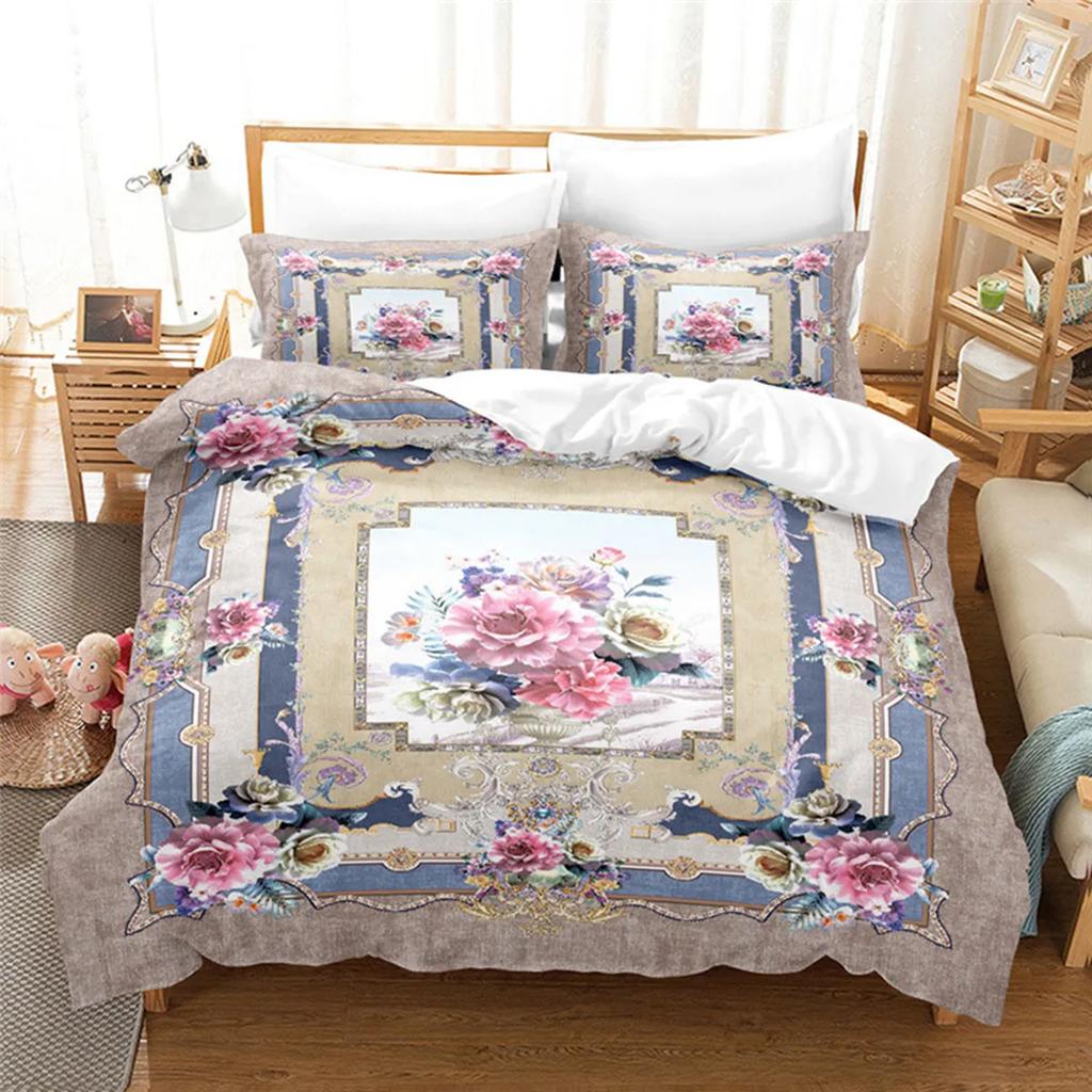 Luxurious Retro Flowers and Plants Duvet Cover Microfiber Exotic European Style Flowers for Women Gifts Bedroom Decoration King