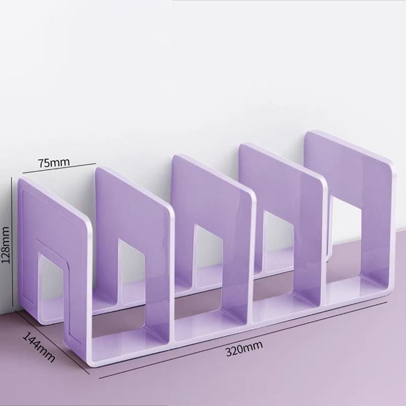 4 Grid Clear Acrylic Bookend Desktop Organizer for Books, Magazines, Space Saving Modern Design Home Office Study Library Shelf