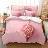 Pink Flower 3d Bedding Set King Size Bedroom Quilt Cover Set Dekbedovertrek 2 Persoons Wedding Marriage Decoration Bedclothes