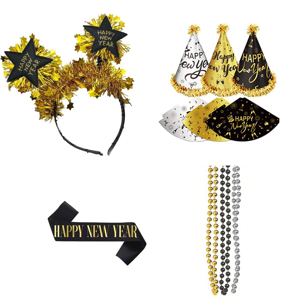 PESENAR New Year Party Glasses and Headband Set Photo Props for Happy New Year Eve Party Decorations