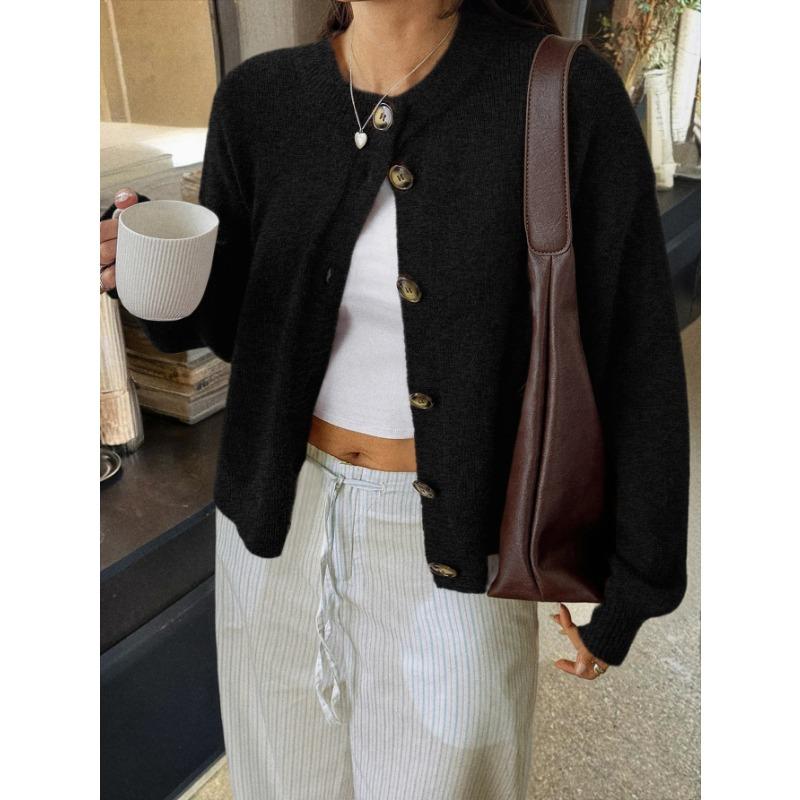 Casual Simple Button Long-sleeved Jacket Sweater for Women 2025 Autumn Winter