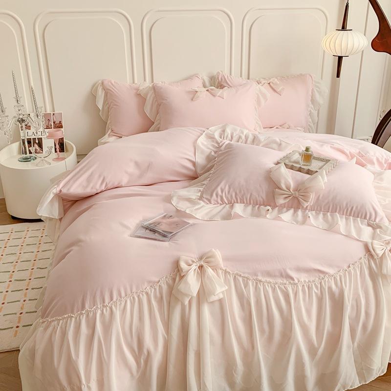 French Bed Set Four-piece Princess Style Bow Chiffon Yarn Romantic Lace Bed Sheet Quilt Cover Pillowcase