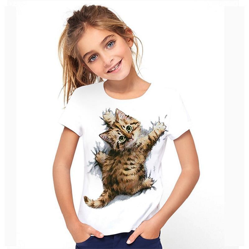 Girls' 3D Graphic Animal Cat T shirt Tee Short Sleeve 3D Print Active Cute Kids 3-12 Years