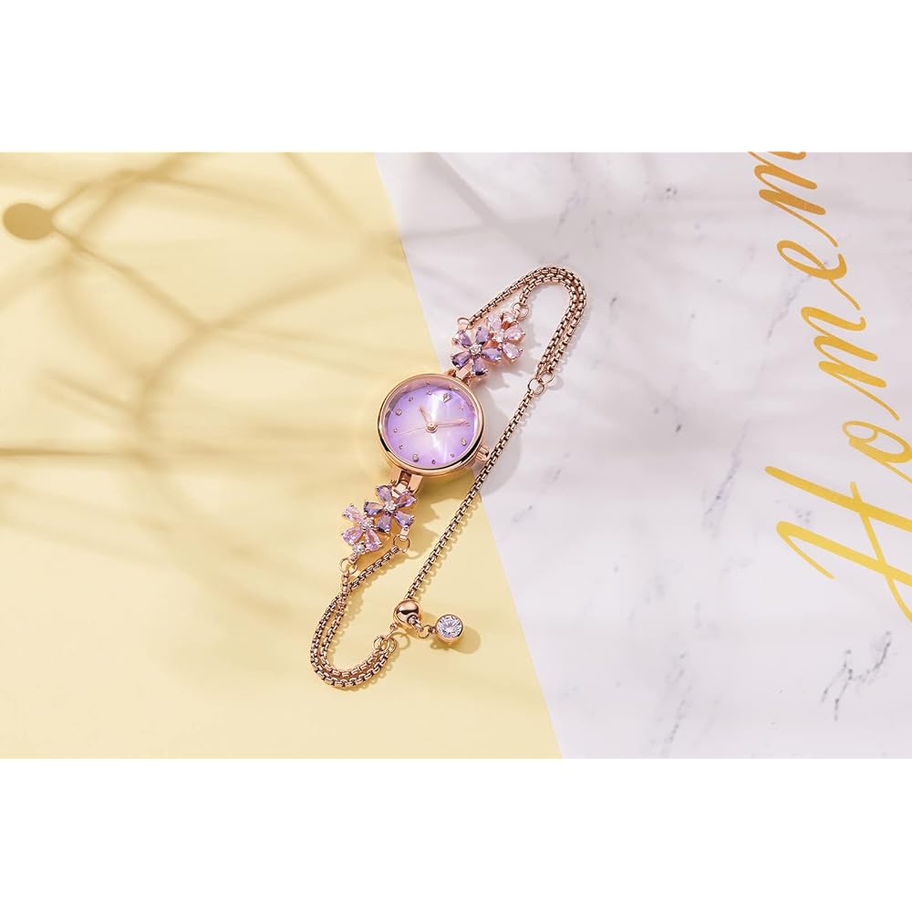Time100 Women's Quartz Bracelet Watch Purple with Crystal Band, Waterproof, Multifaceted Glass, Gift Box