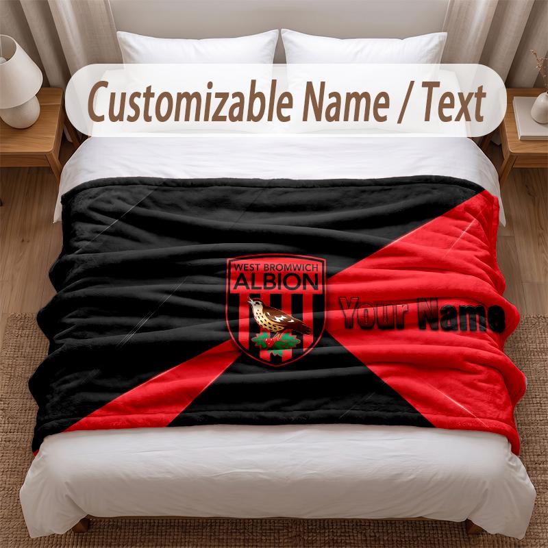 West Bromwich Albion Printed Flannel Blanket Custom Name Text Soft Warm Throw For Bedroom Holiday Gift