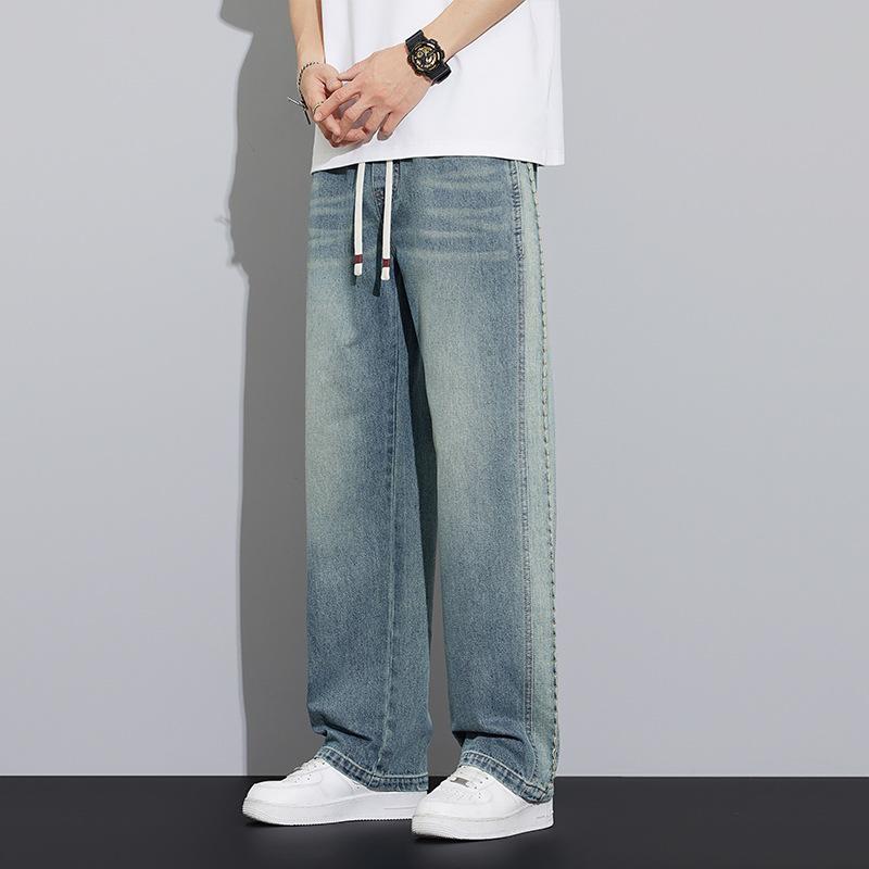

Men s Trendy Retro Wide Leg Jeans: Elastic Waist, Loose Fit, Summer Casual Pants 2025. XL