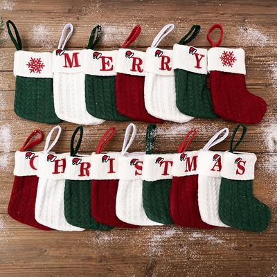 Haobei Red Knitted Christmas Stocking Ornament with Embroidered Lettering