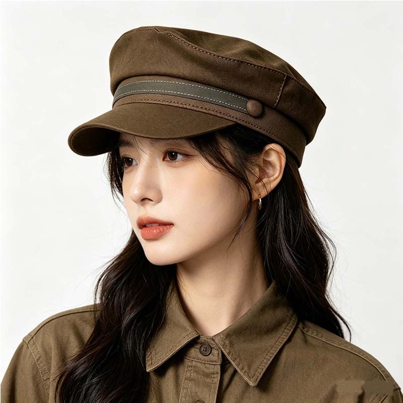 Spring Summer Breathable Linen Navy Style Cap British Wide Brim Peaked Cap Neutral Style Soft Hat for Small Head