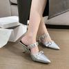 Punk Goth Metal Buckle High Heels Women's Sandals Summer 2024 Pointed Toe Silver Party Shoes Fashion Womens Pumps Shoes Tacones