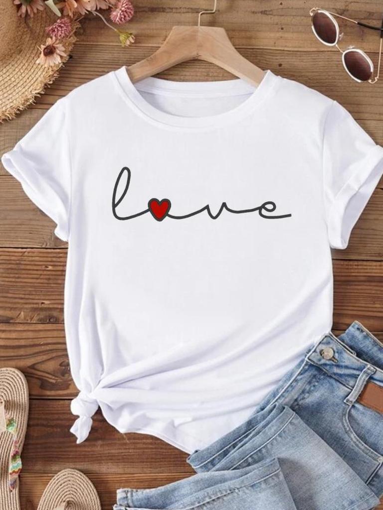 Letní oblečení s výstřihem do O 3D tištěné oblečení Top pro ženy Tričko Styl milostného dopisu Roztomilé Ležérní Móda Tričko s krátkým rukávem Grafická trička