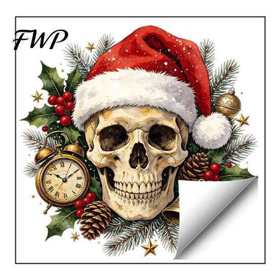 Holiday Window Clings for Glass Christmas Skull Wall Decal, Removable PVC Sticker with Santa Hat Rose Party Decor Design, Dark Bedroom Living