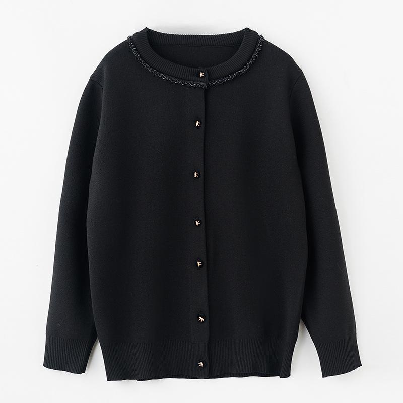 Spring Knit Top for Middle-Aged & Elderly Women - Round Neck Cardigan Sweater
