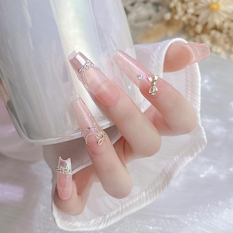 10Pcs Kawaii 3D Silver Gold Bowknot Bow Ballerina Girl Alloy Pearl Nail Art Diy Nails Accessories Decoration Charms