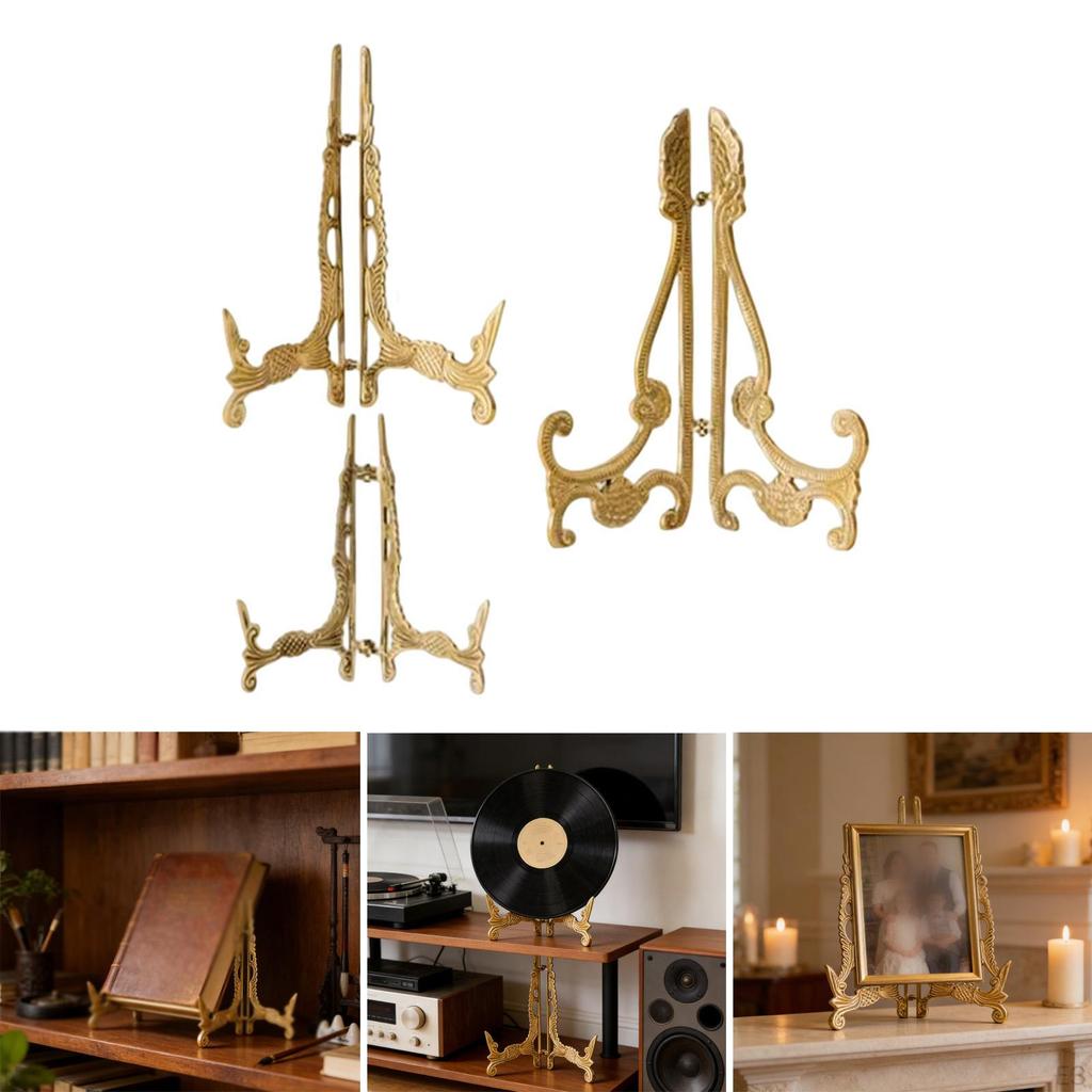 Plate Stand Display Brass Easel Artwork Storage Tabletop Art Holder Photo Picture Frame for