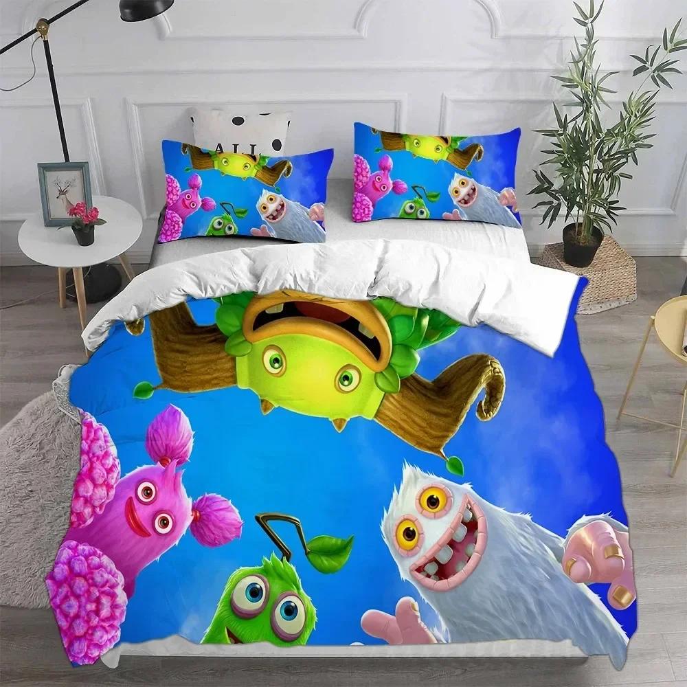 Anime My Singing Monsters Video Game Cartoon Printed Bed Set Duvet Cover Pillowcase Bedding Set Bed Linen Sheet Quilt Full Size