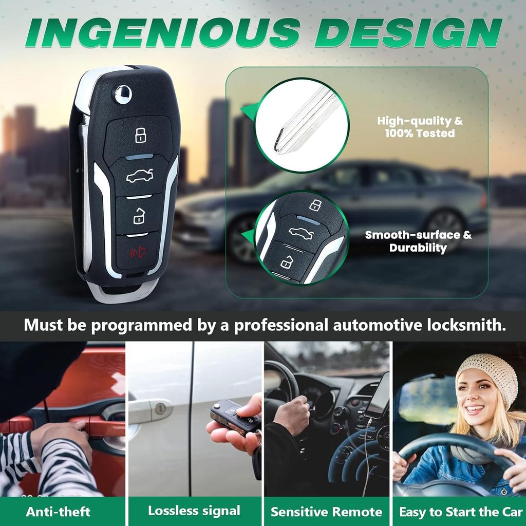 Beefunny Replacement Upgraded Flip Remote Car Key Fob 315MHz 4D63 Chip for Ford Lincoln Mercury FCC ID CWTWB1U345 CWTWB1U331 CWTWB1U322 GQ43VT11T