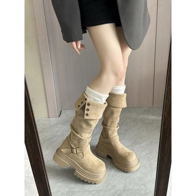 Vent de désolation mais bottes montantes enfant automne et hiver 2025 nouvelles bottes à plateforme épaisse en suède à poils deux façons de porter bottes de chevalier