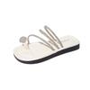 Flat-bottomed cool slippers for women's summer wear, new rhinestone soft bottom non-slip toe beach one-word drag