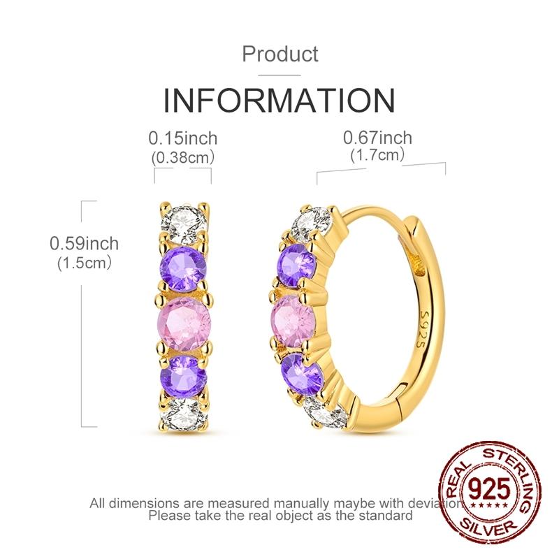 925 Sterling Silver Hoop Earrings Gradient Purple Pink White CZ Stones Dainty Colorful Huggie Earrings Jewelry Gift for Women