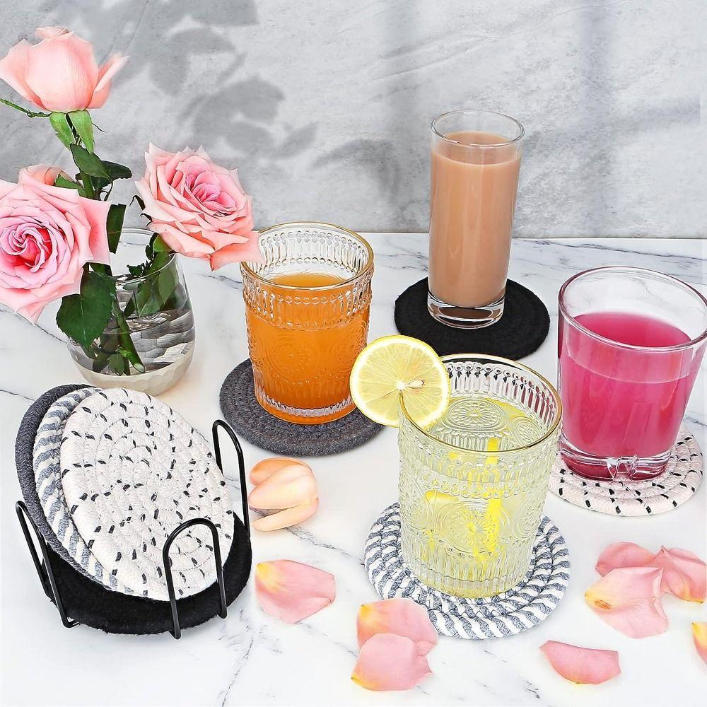 8/10 Pcs Cotton Rope Drink Coasters Round Hot Pads Mid Century Modern Dinner Plate Mat Set Tabletop