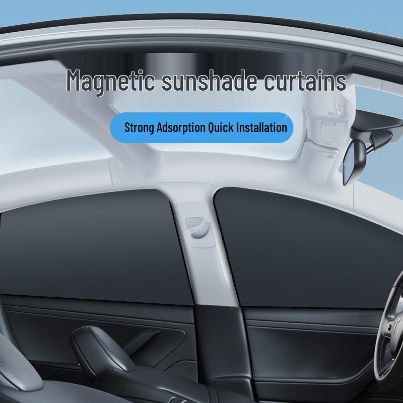 Upgraded Magnetic Car Sunshade Curtain with Retractable Push-Pull Cooling & Heat Insulation
