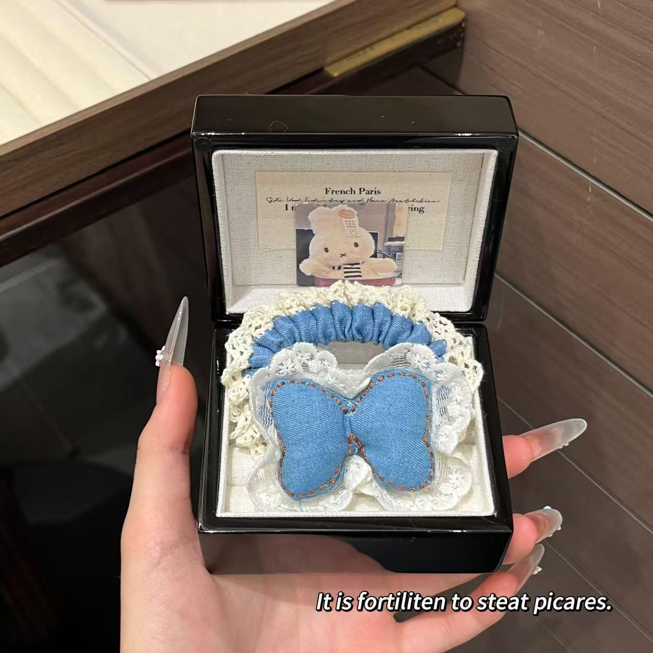 Sweet Kitty Denim Lace Hair Tie