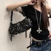 European American Y2k Studded Shoulder Bag Retro Motorcycle Bag Stylish Leopard Print Cow Print Handbag Designer Underarm Bag