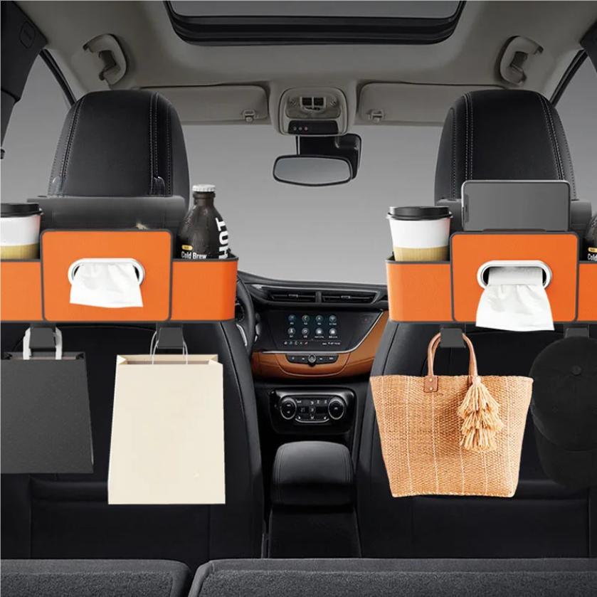 Multifunctional Car Organizer Rear Drainage Holder Storage Hanging Box In Car Bag For Stowing Tidy With Phone Tissue Cup Holder