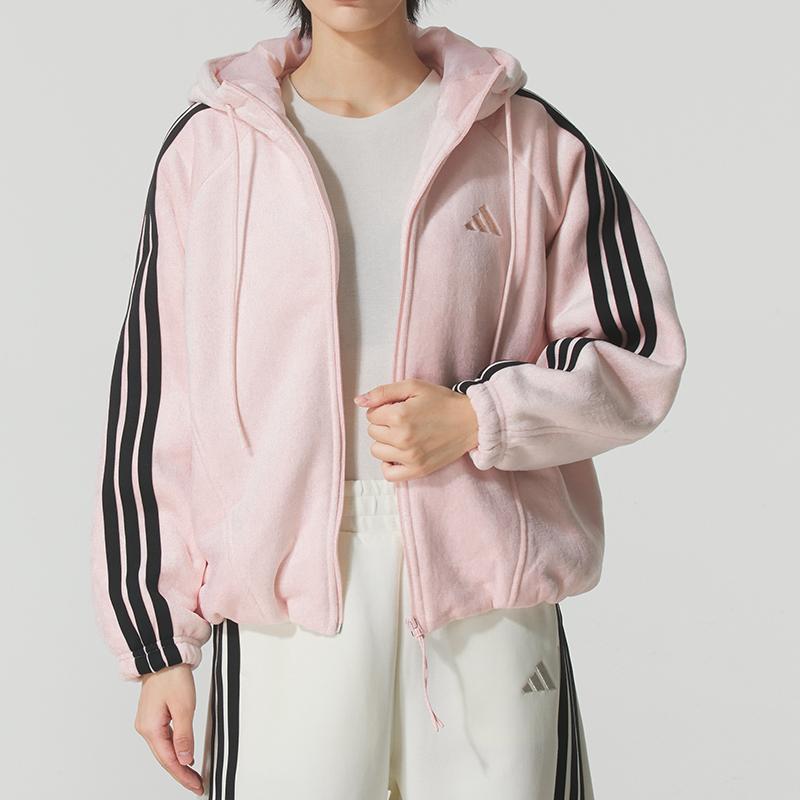 adidas FW25 Story Velvet Warm Logo Three Stripes Hooded Long Sleeve Jacket Women Jacket KB7605