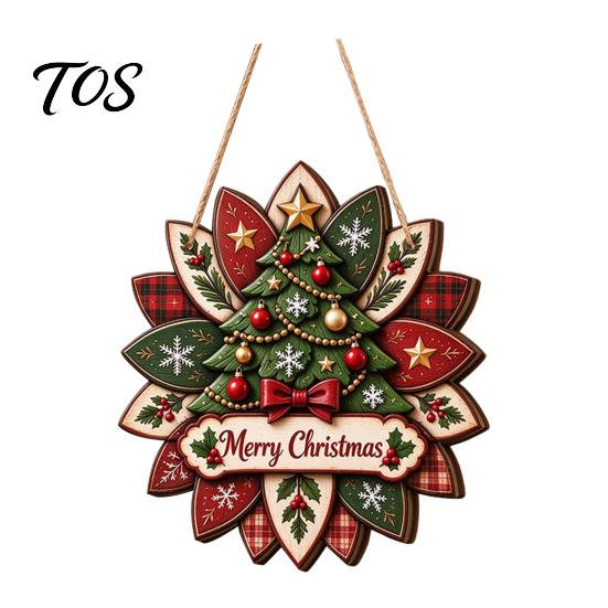 Rustic Xmas Wall Plaque Christmas Wooden Hanging Sign, Decorative with Hemp Rope, 2D Gift for Friends Flat Tree Pendant Holiday Home Door Fireplace