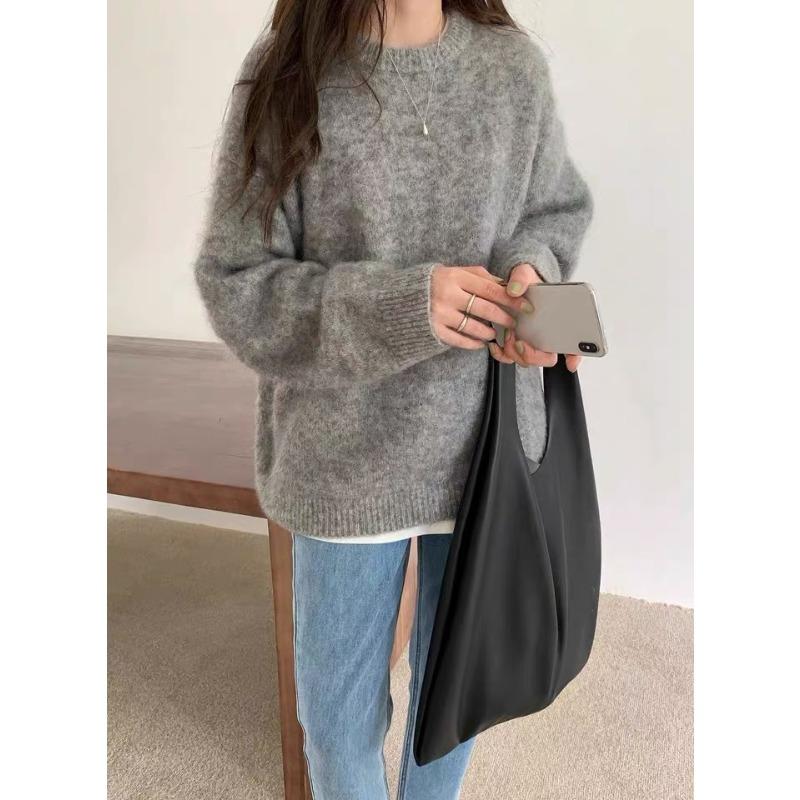 Cherry Red Raccoon Fleece Sweater Women's Autumn and Winter Loose Lazy Style Retro Pullover with Knitted Bottoming Shirt
