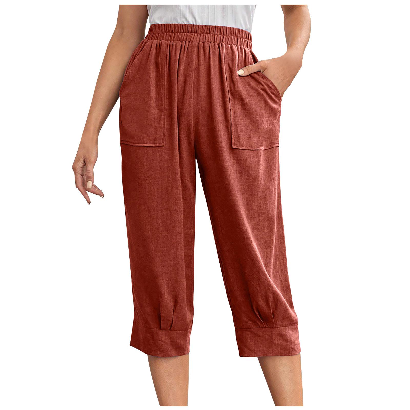 

Весенне-осенние однотонные брюки с большими карманами, эластичной талией, свободные женские брюки 3XL кирпич красный