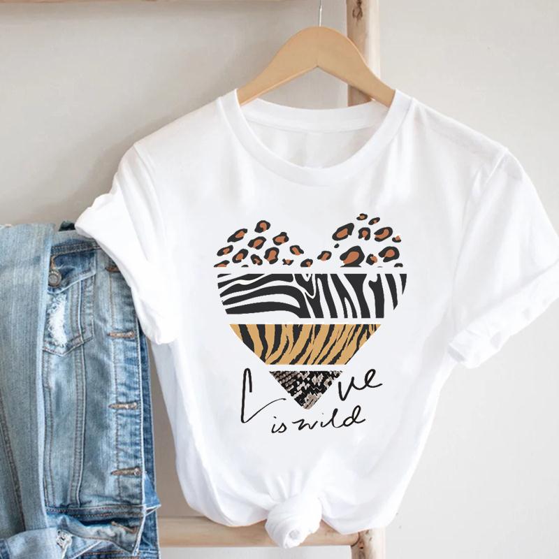 Women Tee Top Summer Fashion Print T-shirt O-neck Leopard Trend Lip Lady Female Clothing Casual Short Sleeve Graphic T-shirt